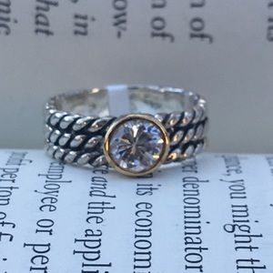 Sterling Silver Crystal 2-toned Rope Ring Sz6 NWT